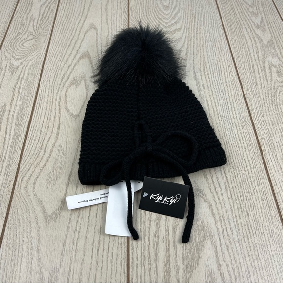 Kyi Kyi Knitted Faux Fur Pom Pom Hat OS Black $65 - Picture 2 of 3